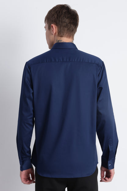 Refined Satin Finish Slim Fit Shirt Navy
