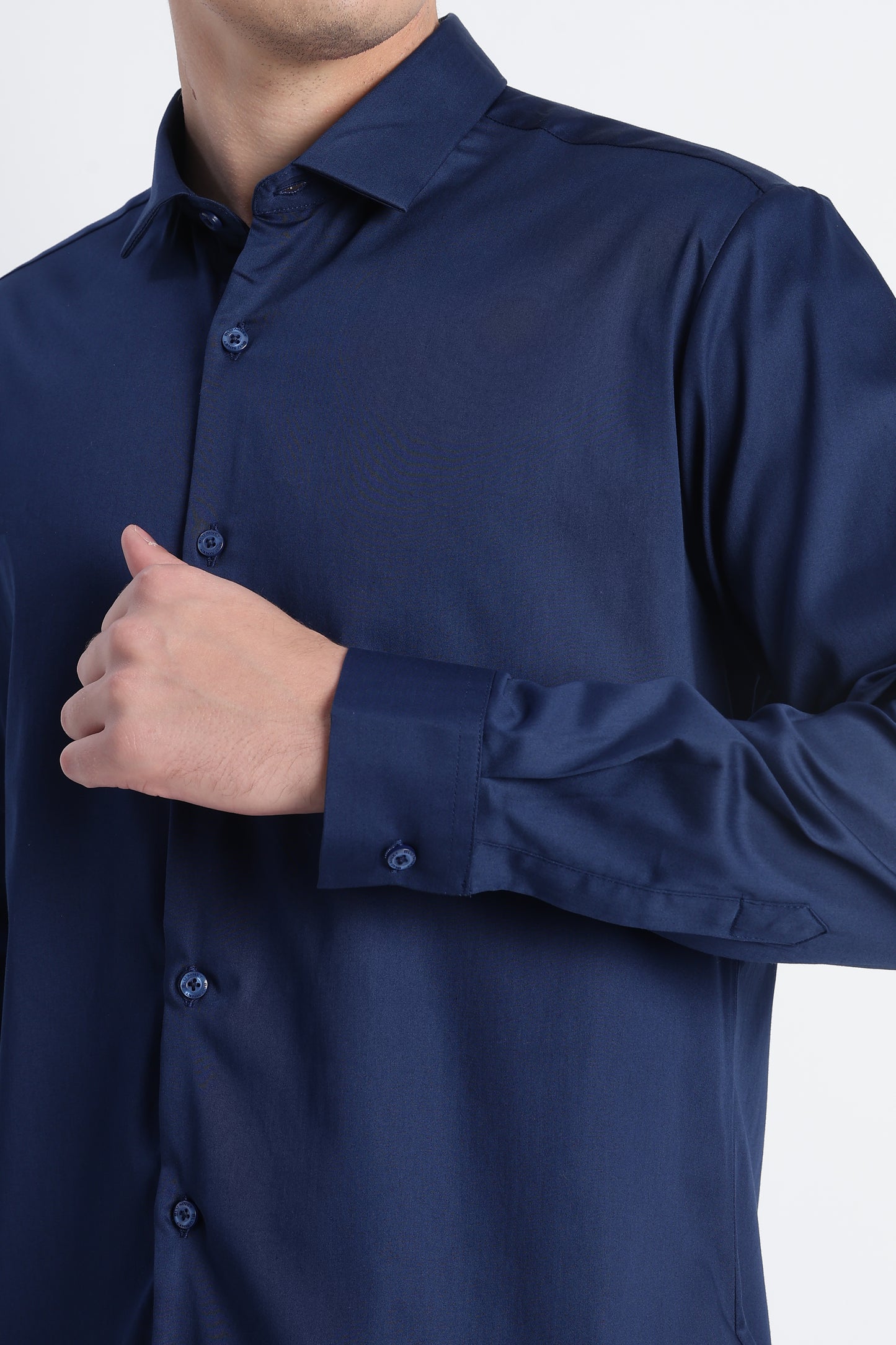 Refined Satin Finish Slim Fit Shirt Navy