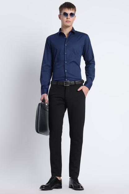 Refined Satin Finish Slim Fit Shirt Navy
