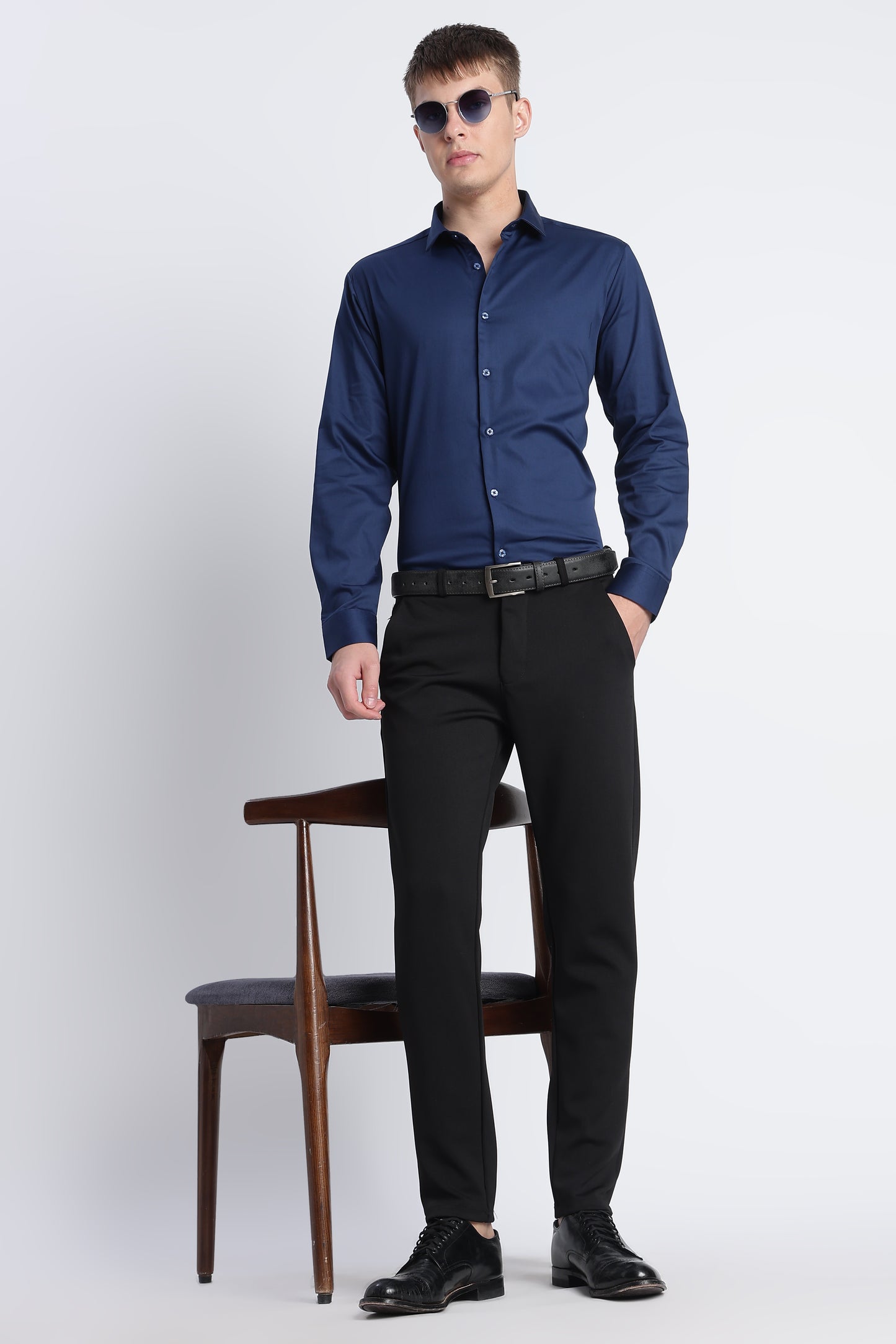 Refined Satin Finish Slim Fit Shirt Navy