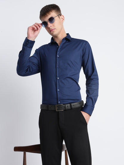 Refined Satin Finish Slim Fit Shirt Navy