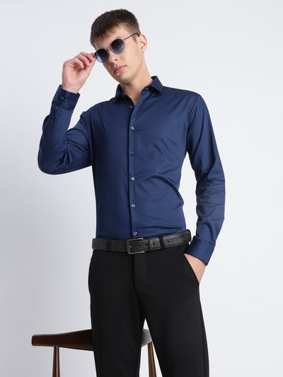 Refined Satin Finish Slim Fit Shirt Navy