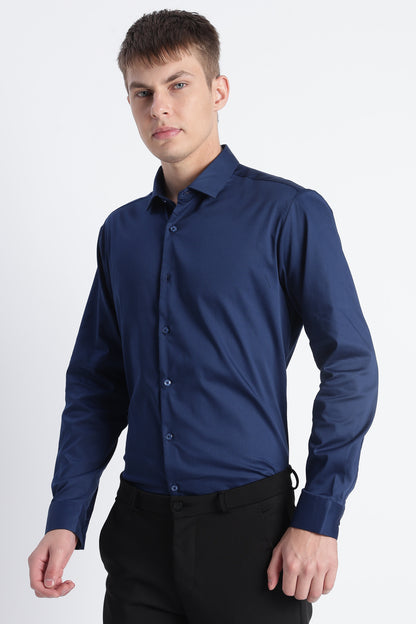 Refined Satin Finish Slim Fit Shirt Navy