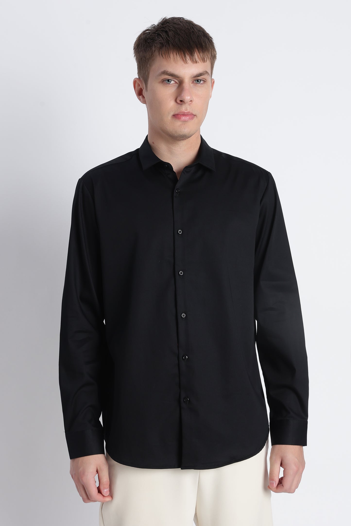 Refined Satin Finish Slim Fit Shirt Black