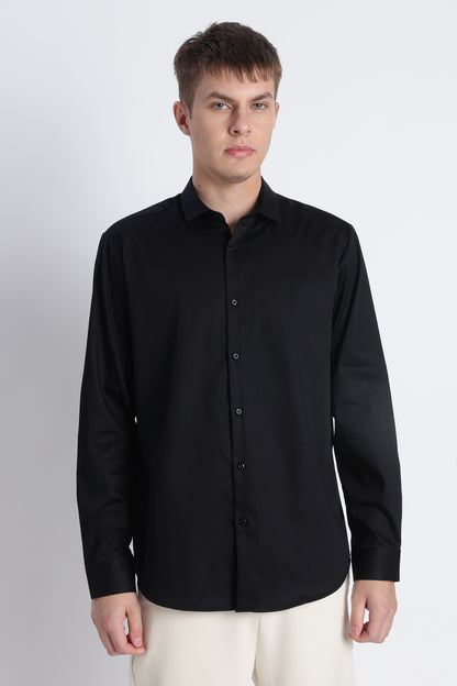 Refined Satin Finish Slim Fit Shirt Black