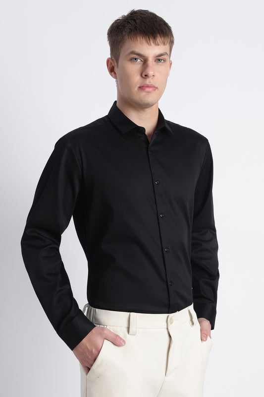 Refined Satin Finish Slim Fit Shirt Black