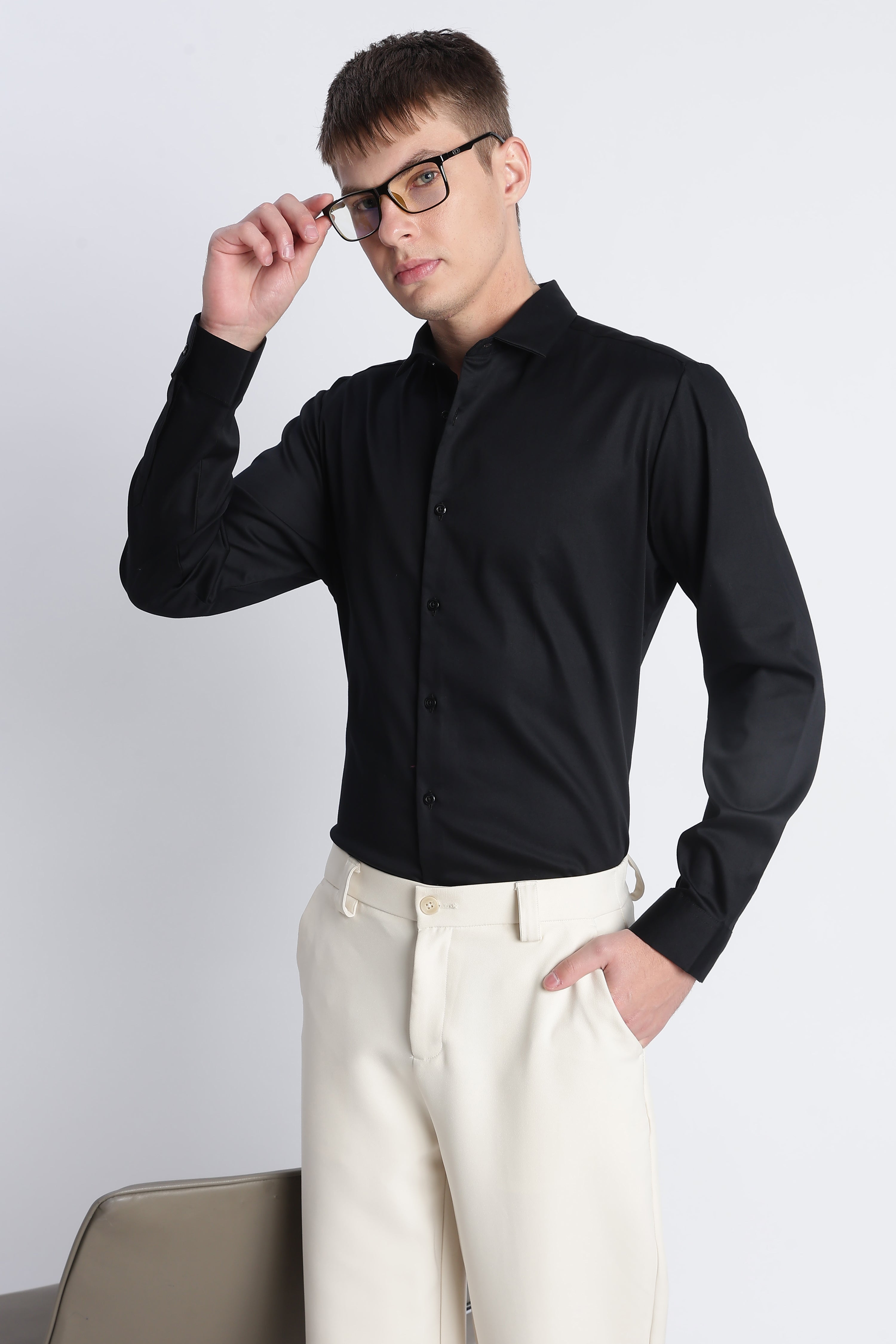 Refined Satin Finish Slim Fit Shirt Black