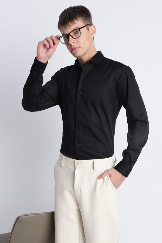 Refined Satin Finish Slim Fit Shirt Black