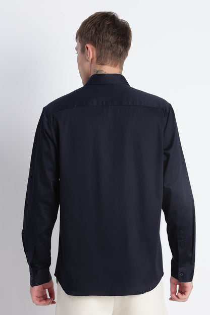 Refined Satin Finish Slim Fit Shirt Dk Navy