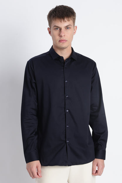 Refined Satin Finish Slim Fit Shirt Dk Navy
