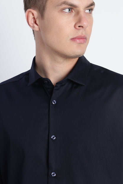 Refined Satin Finish Slim Fit Shirt Dk Navy