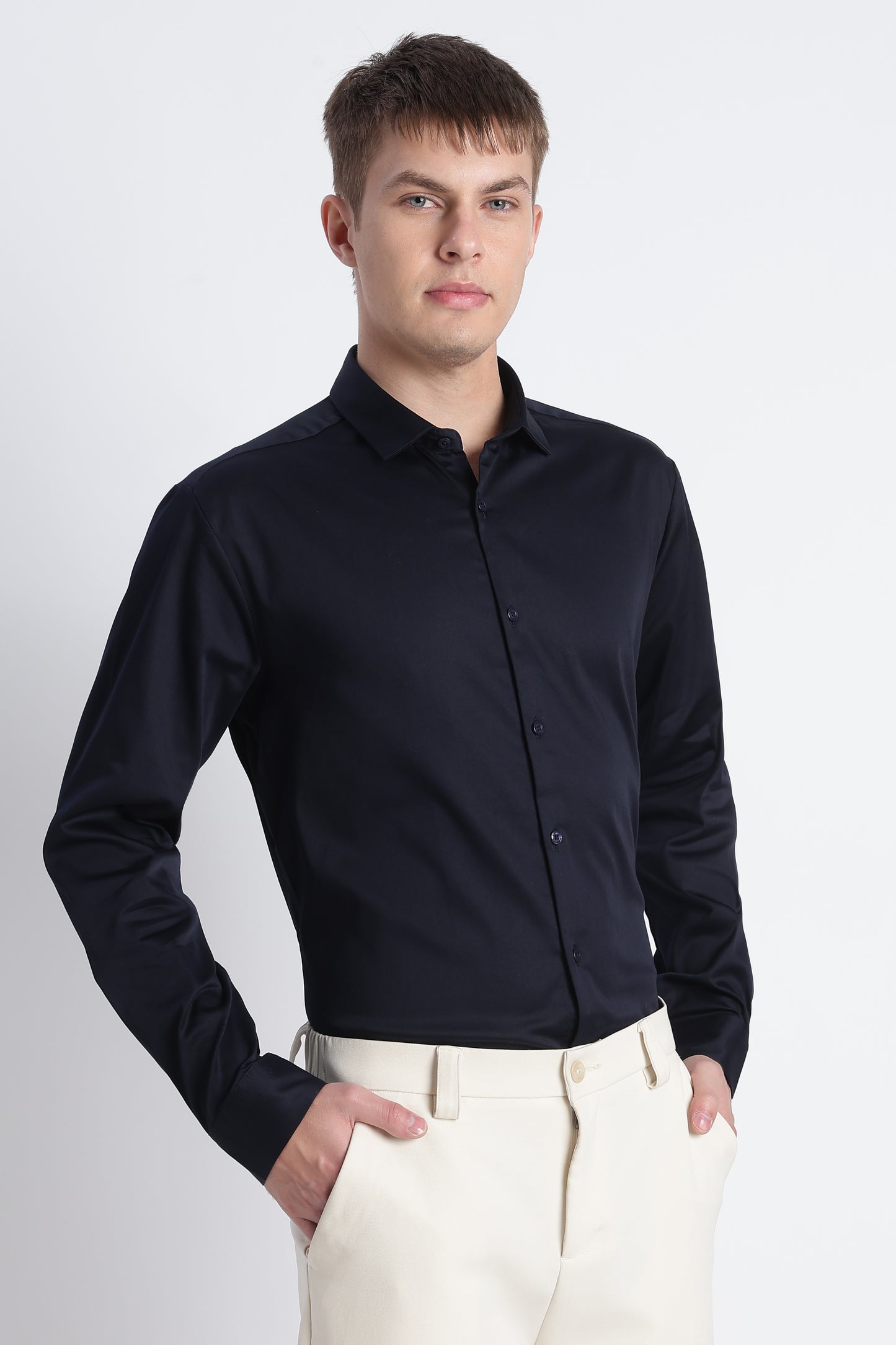 Refined Satin Finish Slim Fit Shirt Dk Navy