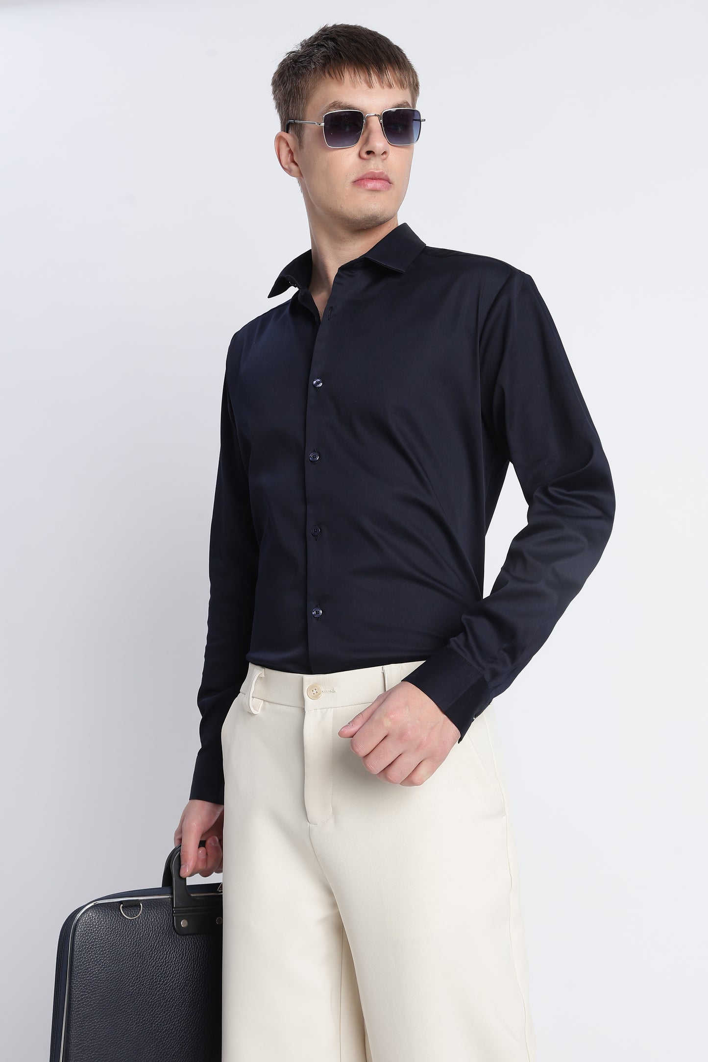Refined Satin Finish Slim Fit Shirt Dk Navy