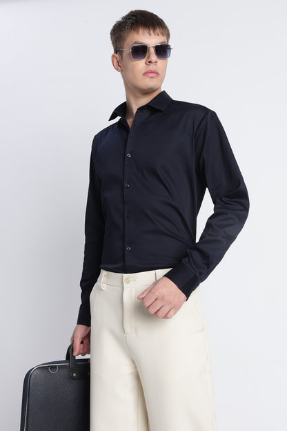 Refined Satin Finish Slim Fit Shirt Dk Navy