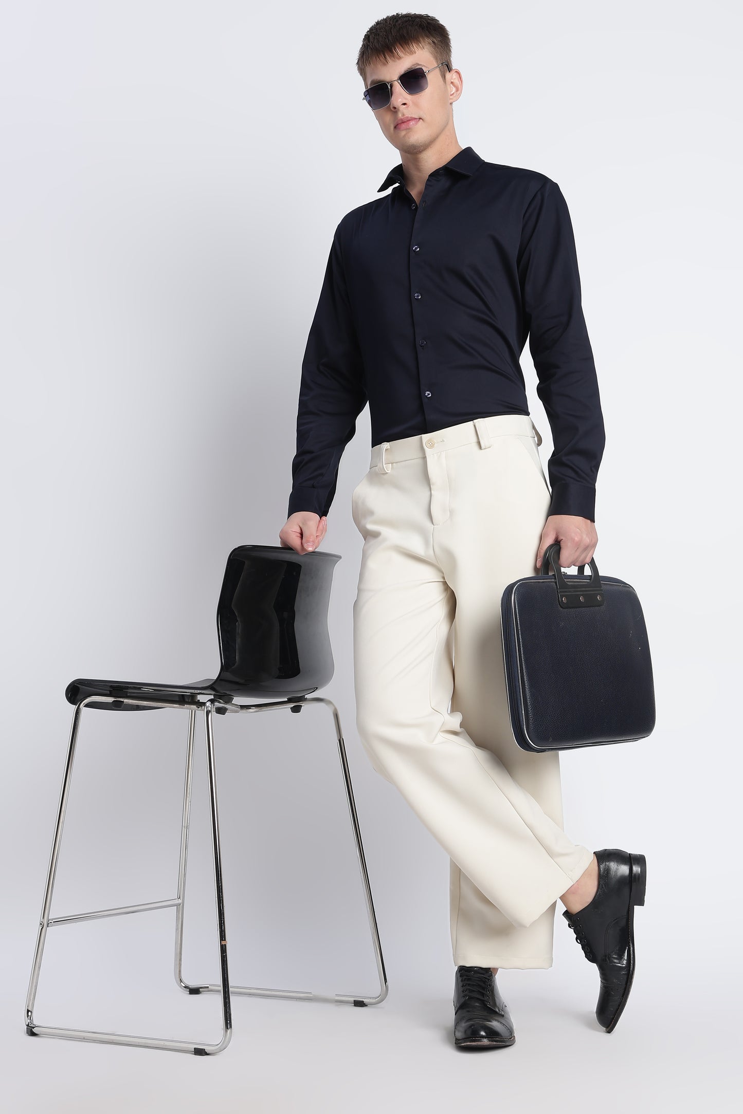 Refined Satin Finish Slim Fit Shirt Dk Navy