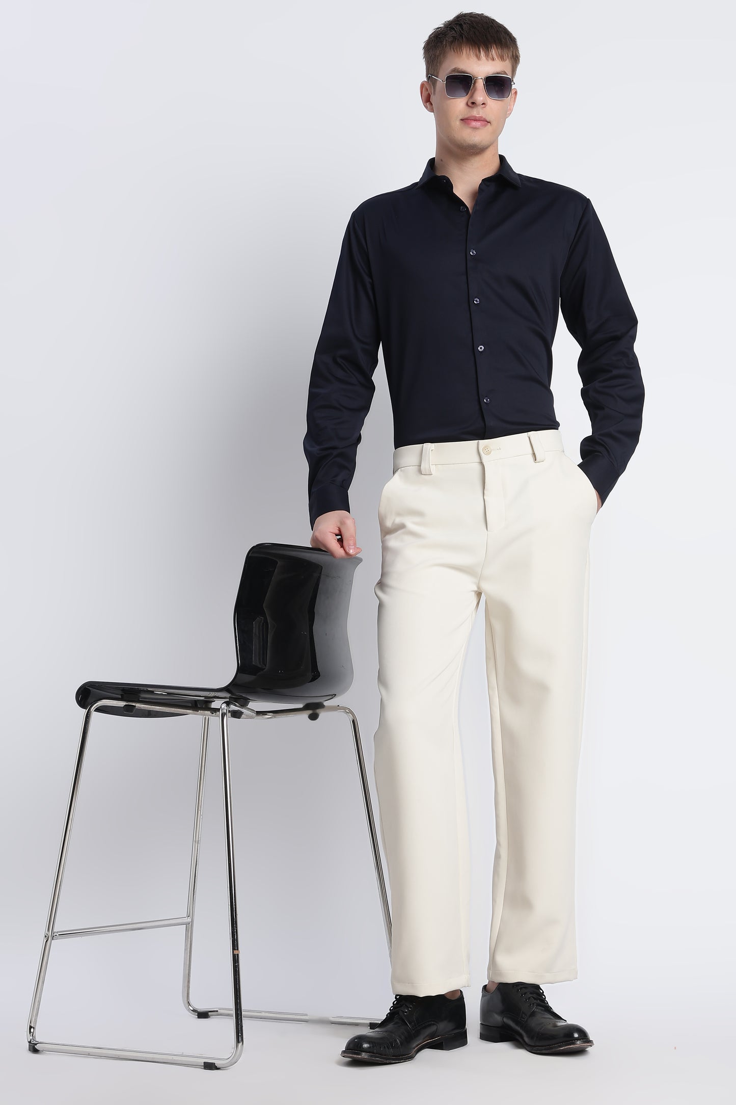 Refined Satin Finish Slim Fit Shirt Dk Navy