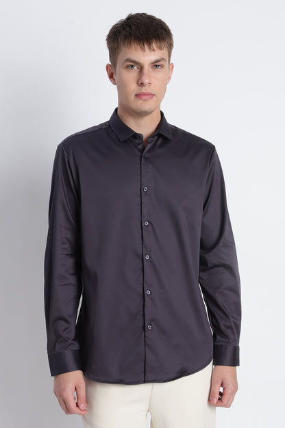 Refined Satin Finish Slim Fit Shirt Dk Grey