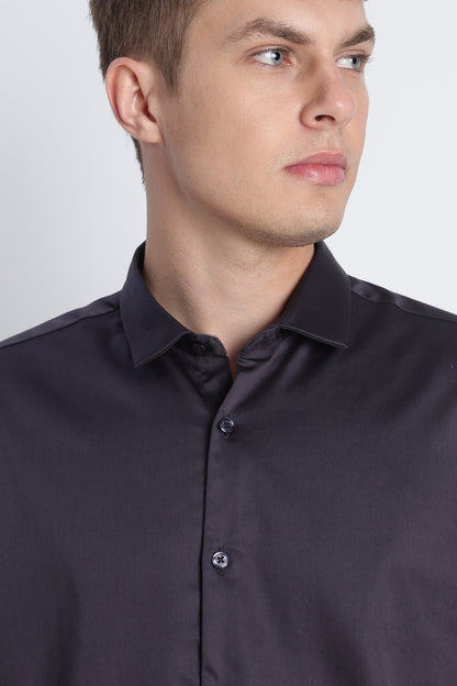 Refined Satin Finish Slim Fit Shirt Dk Grey