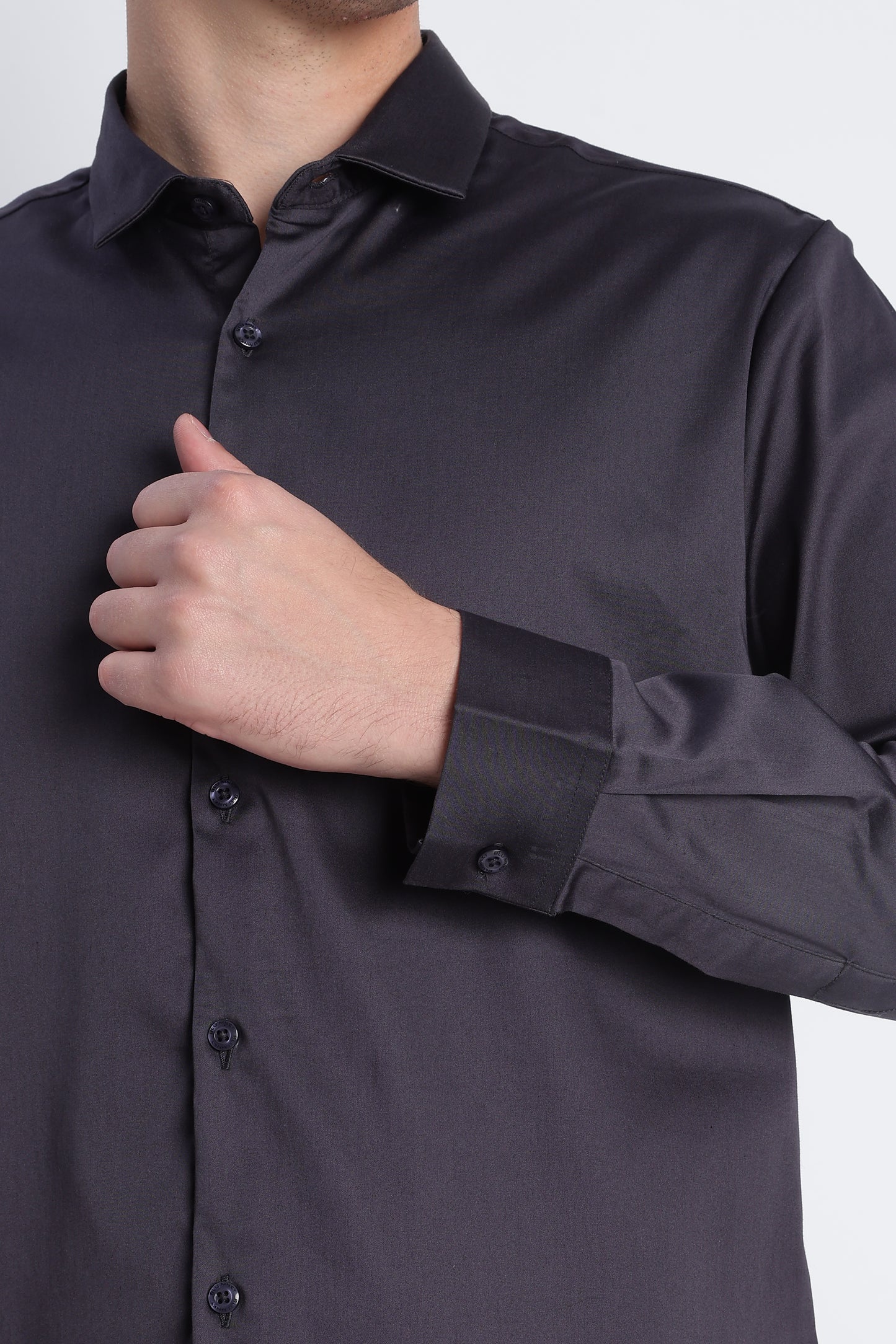 Refined Satin Finish Slim Fit Shirt Dk Grey