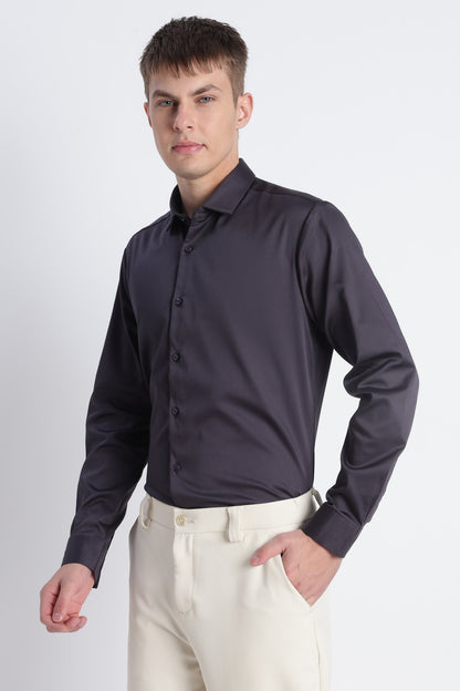 Refined Satin Finish Slim Fit Shirt Dk Grey