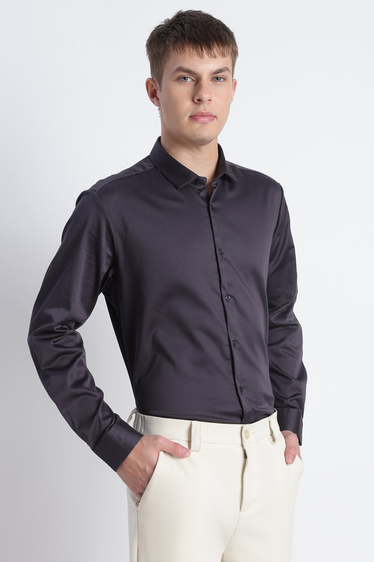 Refined Satin Finish Slim Fit Shirt Dk Grey