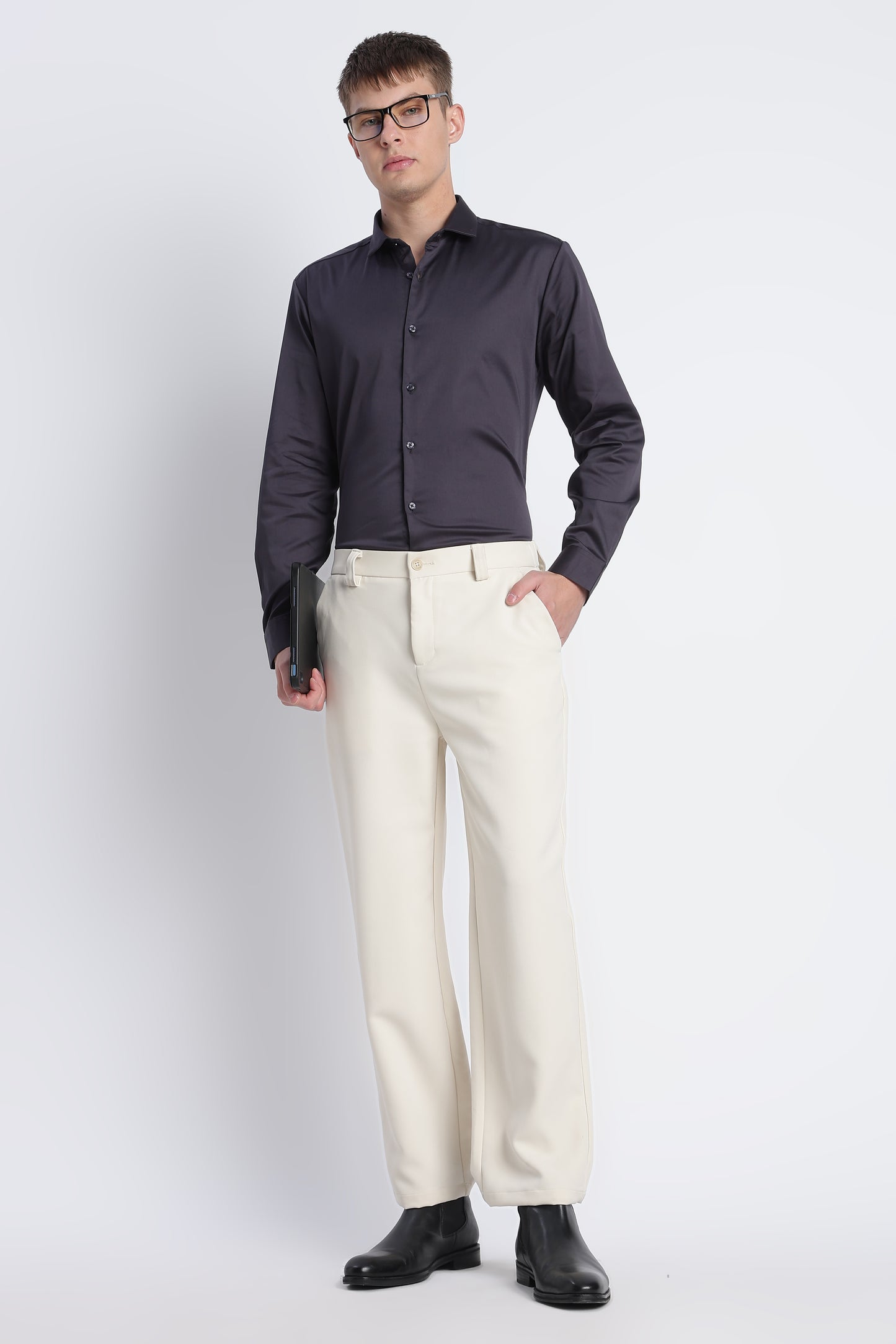 Refined Satin Finish Slim Fit Shirt Dk Grey
