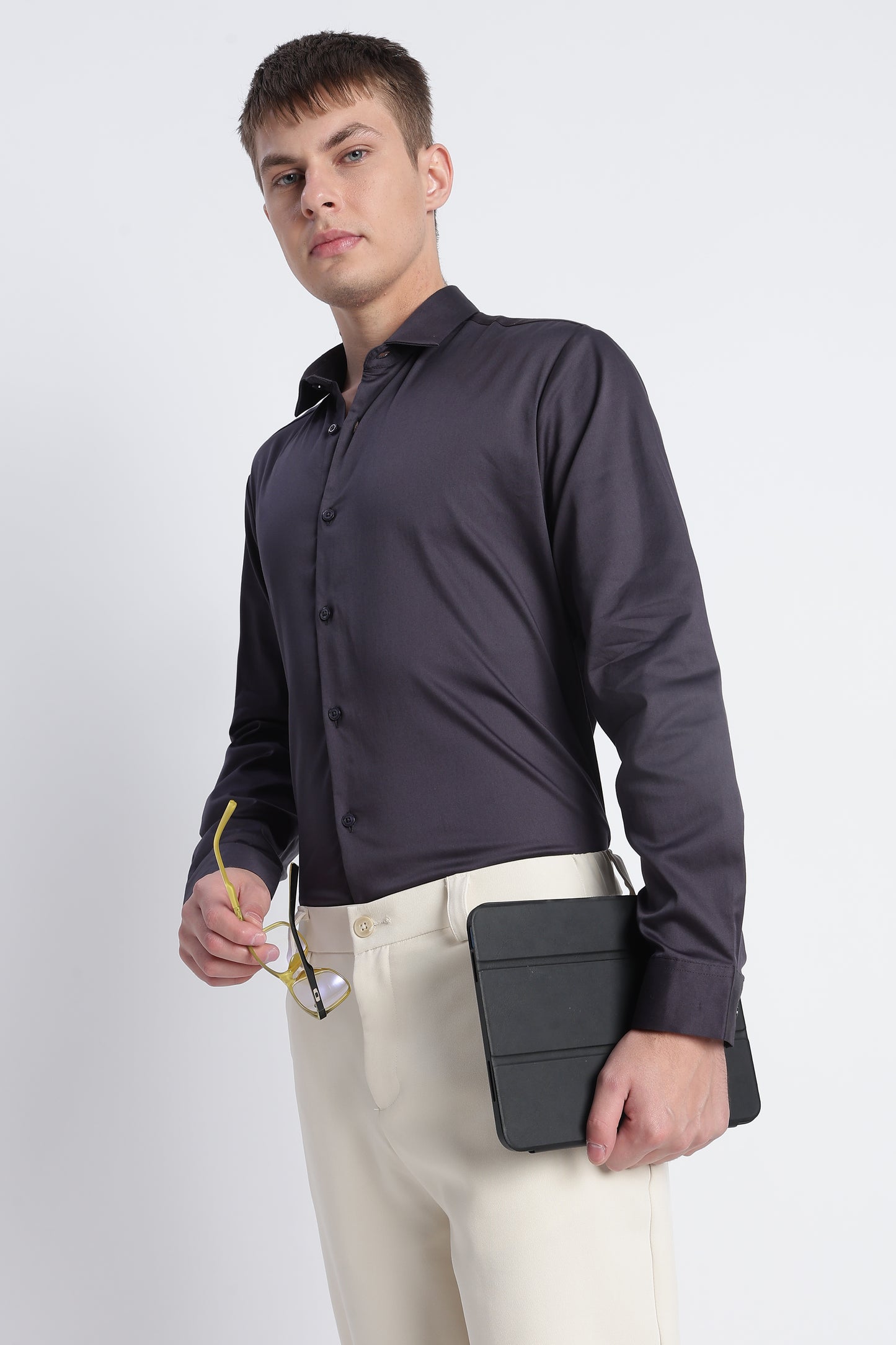 Refined Satin Finish Slim Fit Shirt Dk Grey