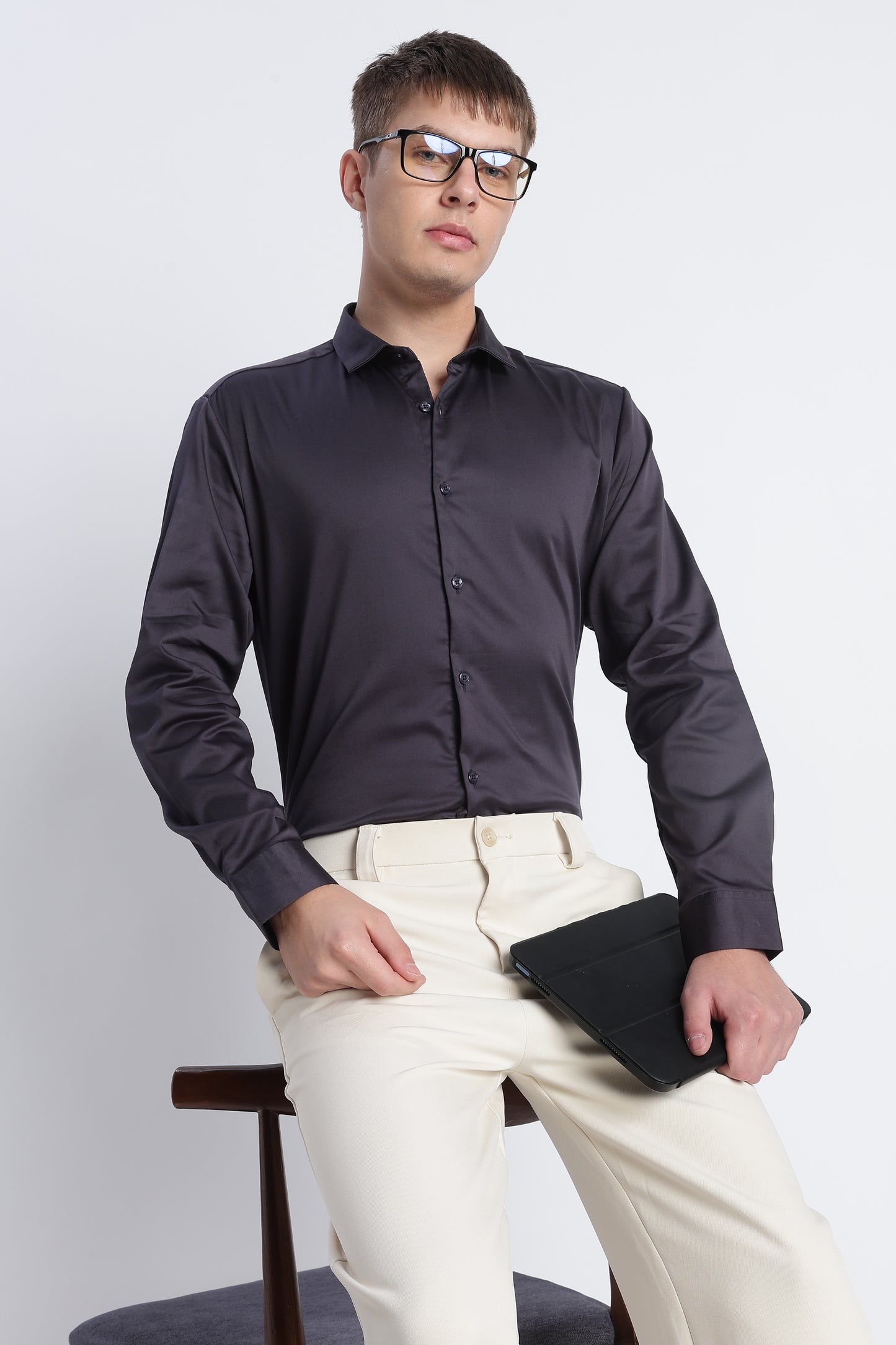 Refined Satin Finish Slim Fit Shirt Dk Grey