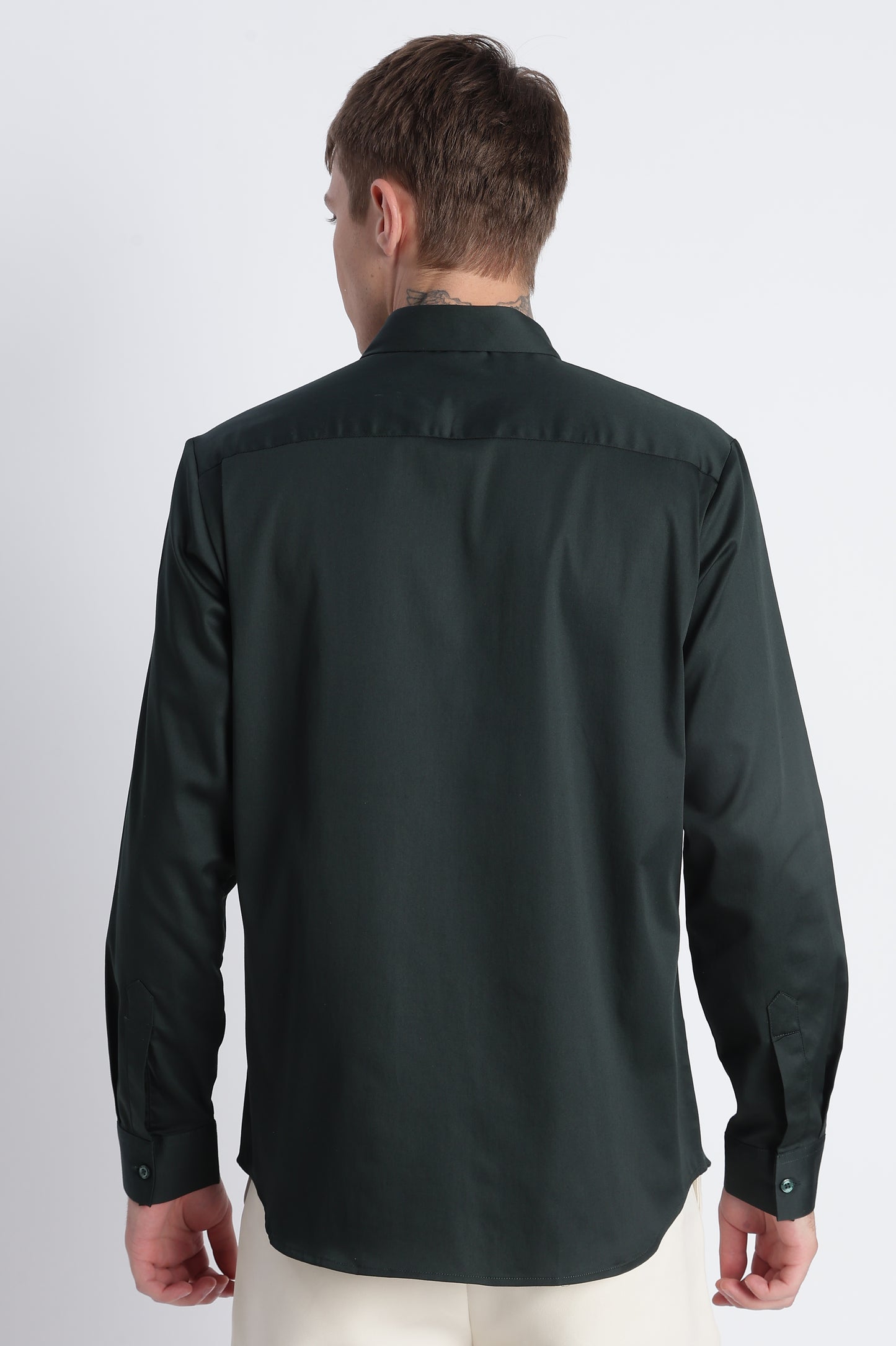 Refined Satin Finish Slim Fit Shirt Dk Green