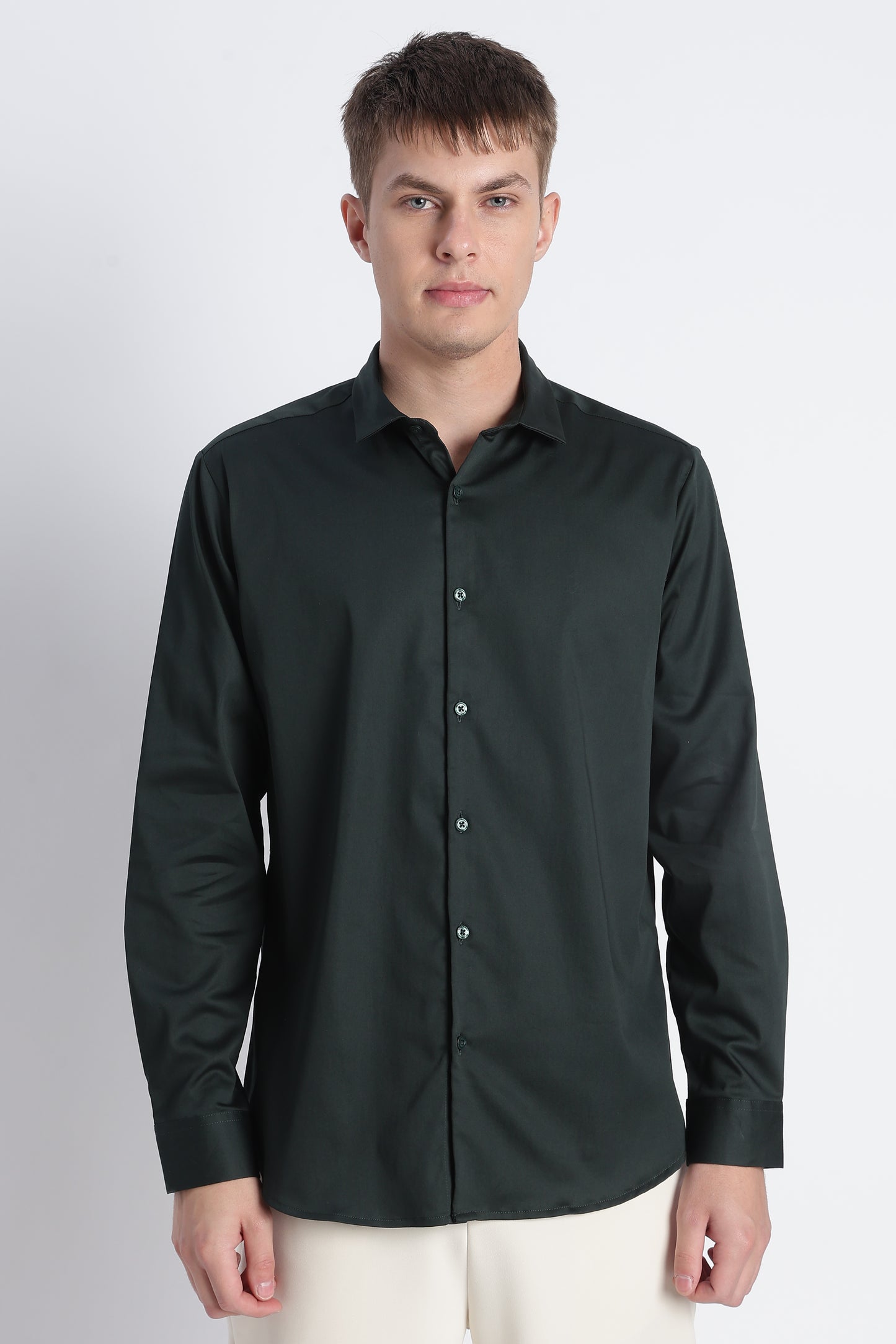 Refined Satin Finish Slim Fit Shirt Dk Green