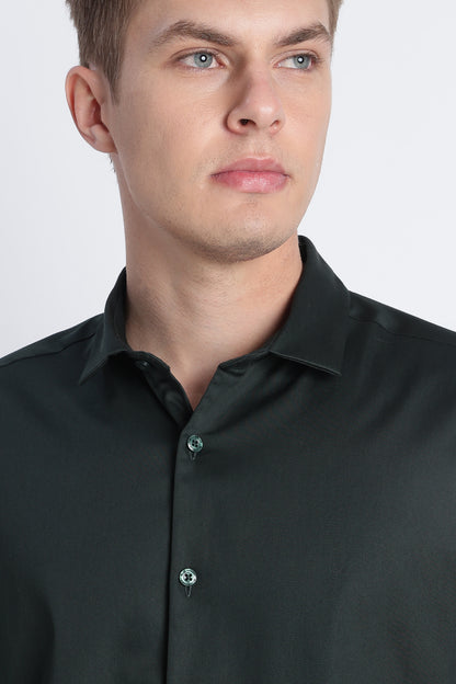 Refined Satin Finish Slim Fit Shirt Dk Green