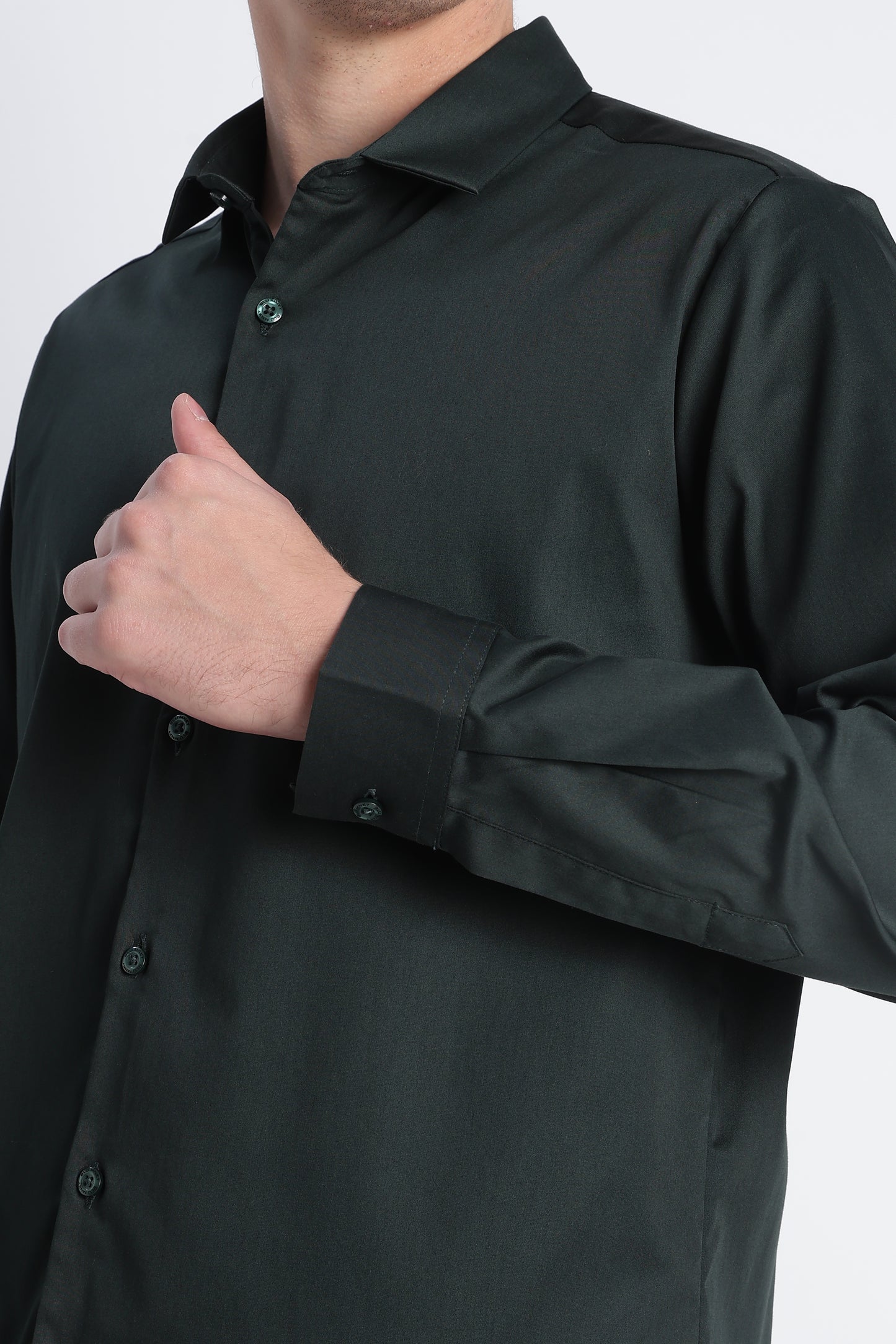 Refined Satin Finish Slim Fit Shirt Dk Green