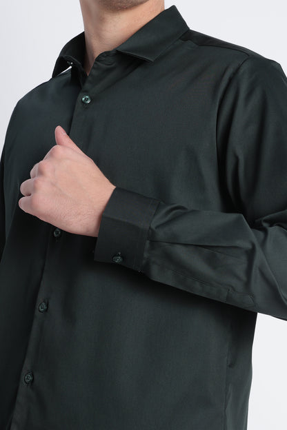 Refined Satin Finish Slim Fit Shirt Dk Green