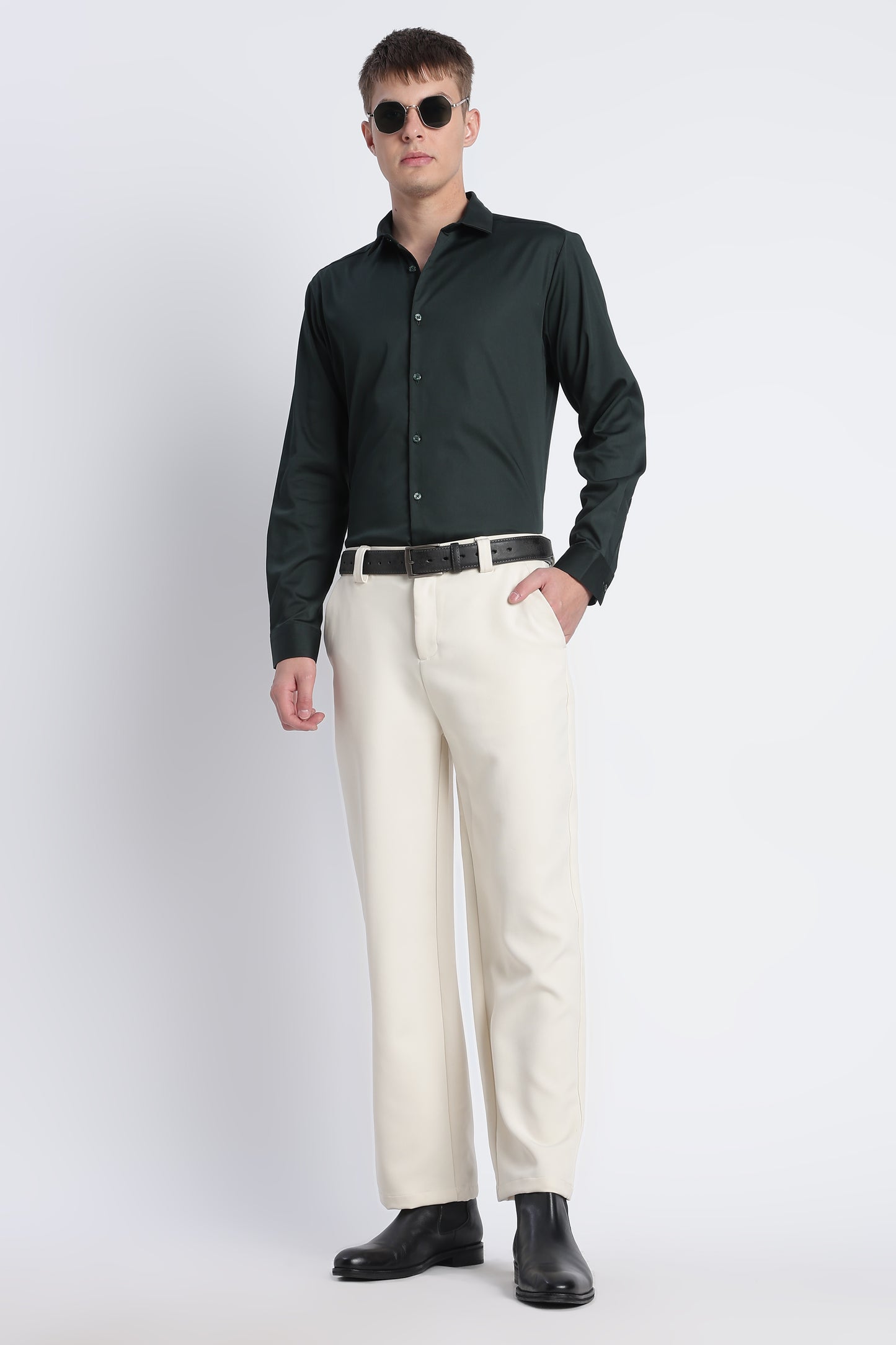 Refined Satin Finish Slim Fit Shirt Dk Green