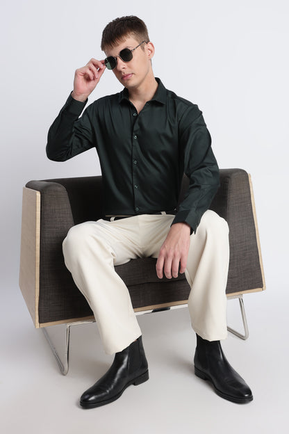 Refined Satin Finish Slim Fit Shirt Dk Green