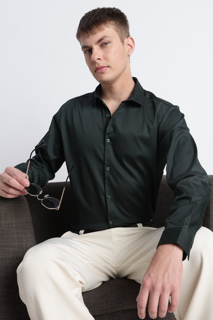 Refined Satin Finish Slim Fit Shirt Dk Green