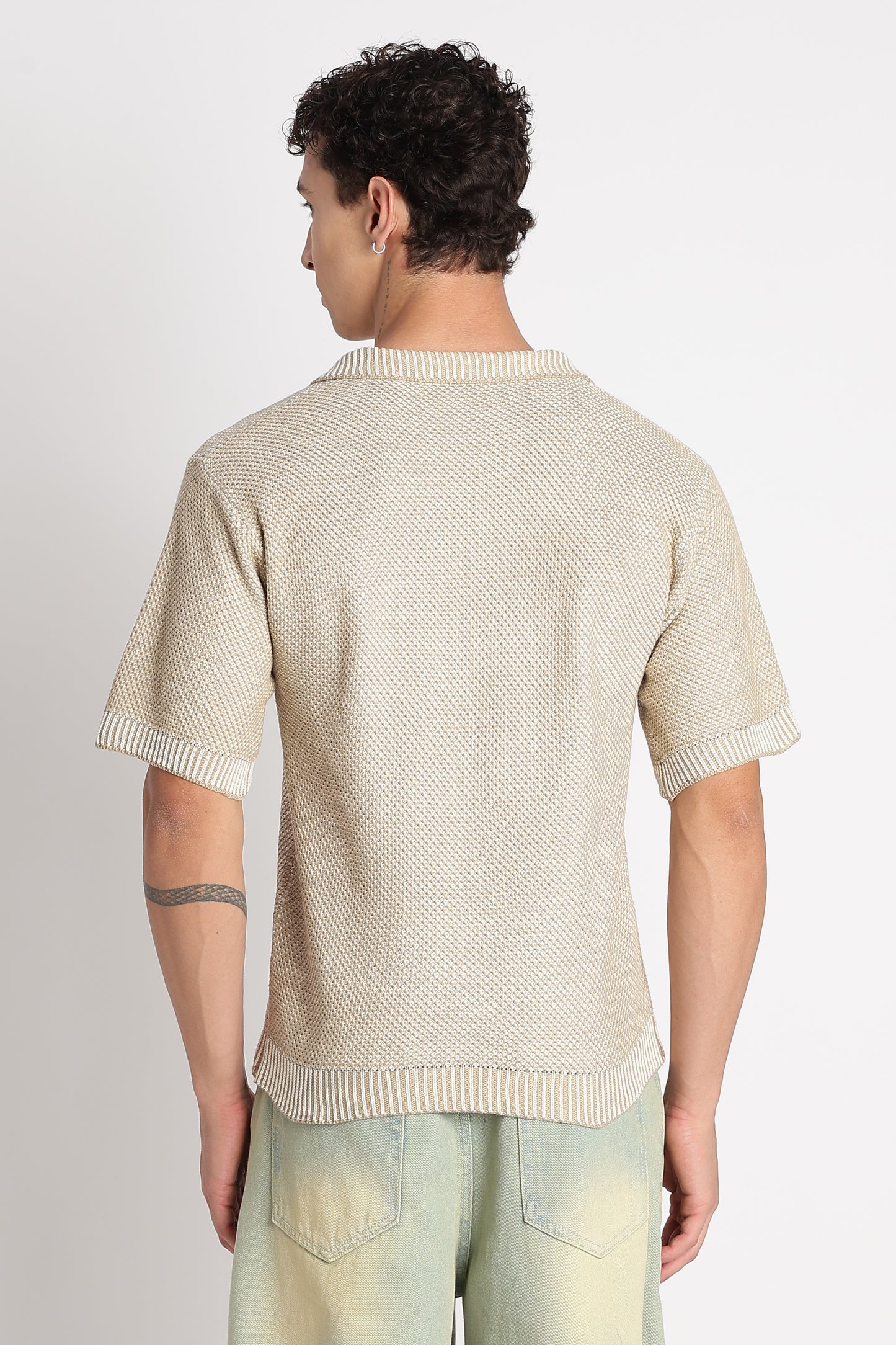 Modern Loose Fit with Ribbed Finish T-Shirt Beige