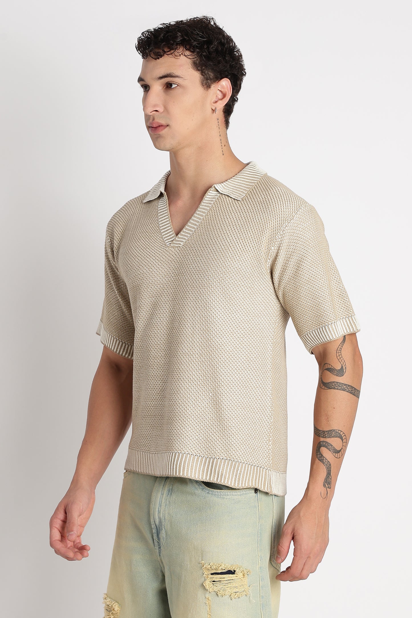 Modern Loose Fit with Ribbed Finish T-Shirt Beige