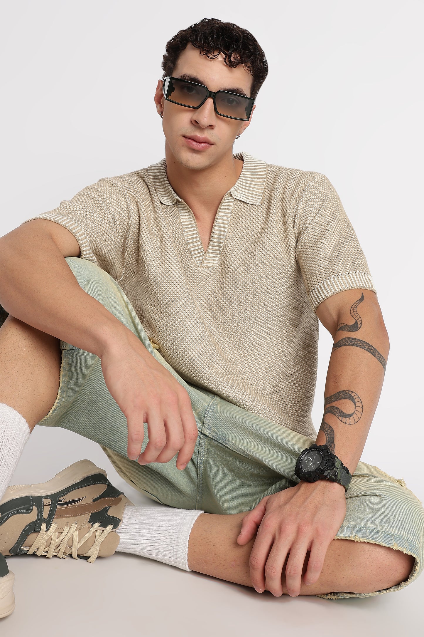 Modern Loose Fit with Ribbed Finish T-Shirt Beige