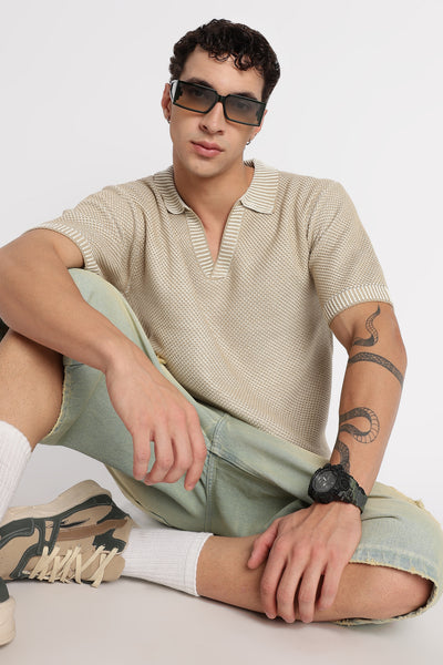 Modern Loose Fit with Ribbed Finish T-Shirt Beige