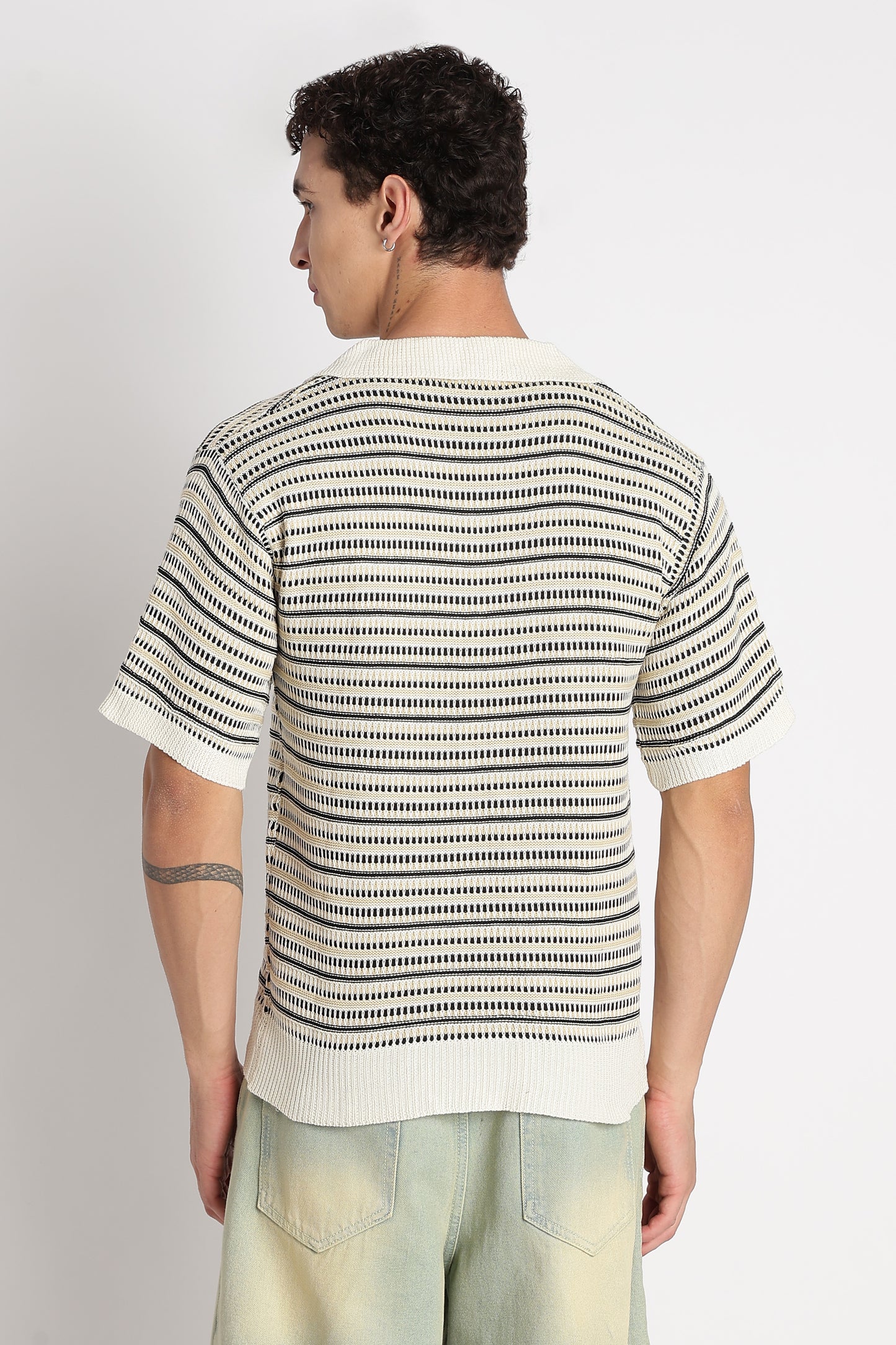 Stylish Striped Knit T-Shirt Beige