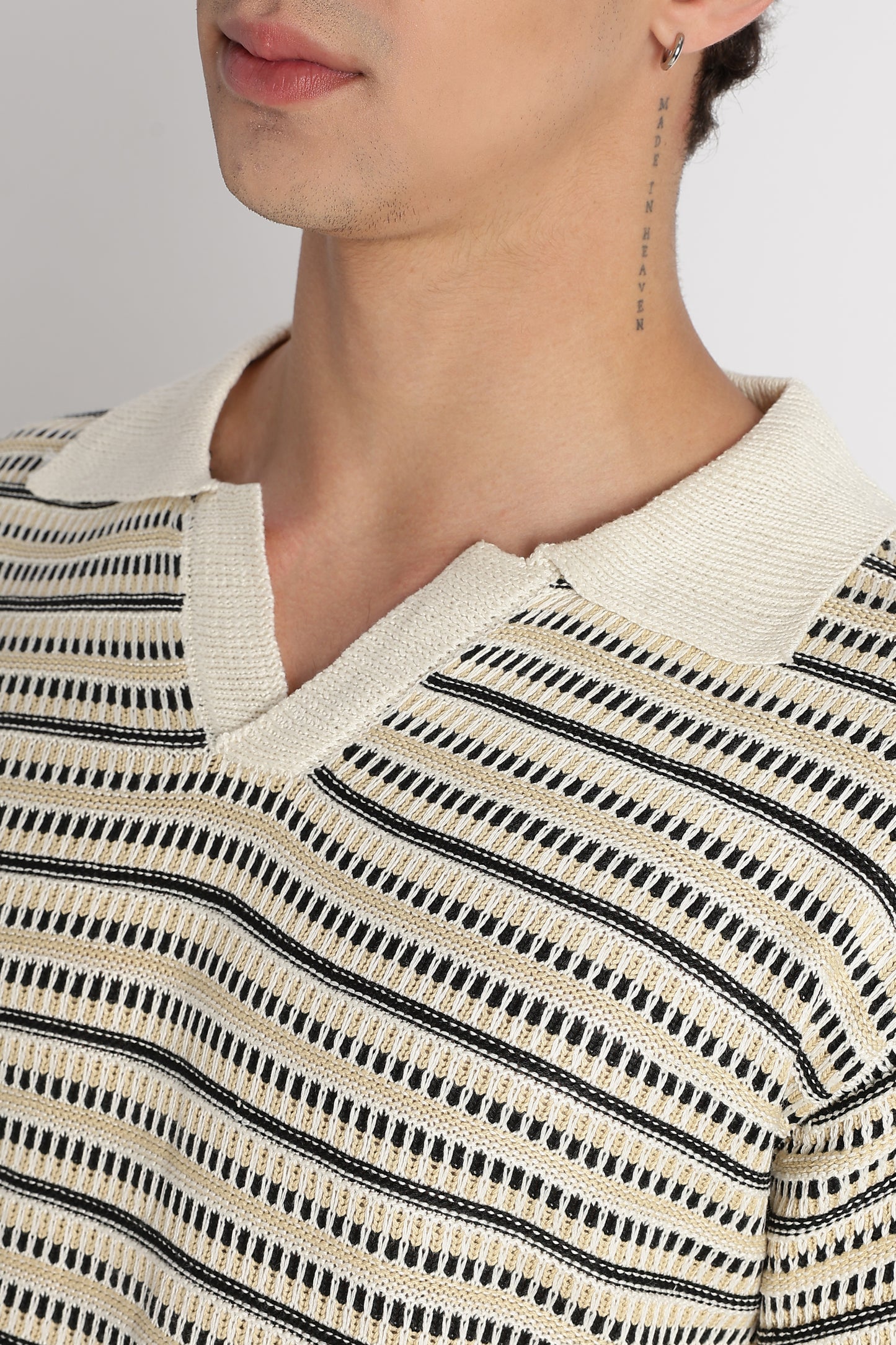 Stylish Striped Knit T-Shirt Beige