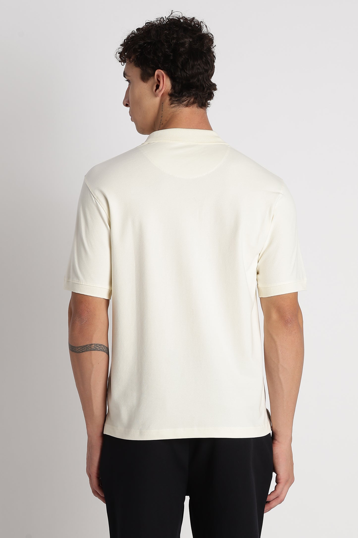 Premium Stretch Cotton Slim Fit Polo T-Shirt Cream