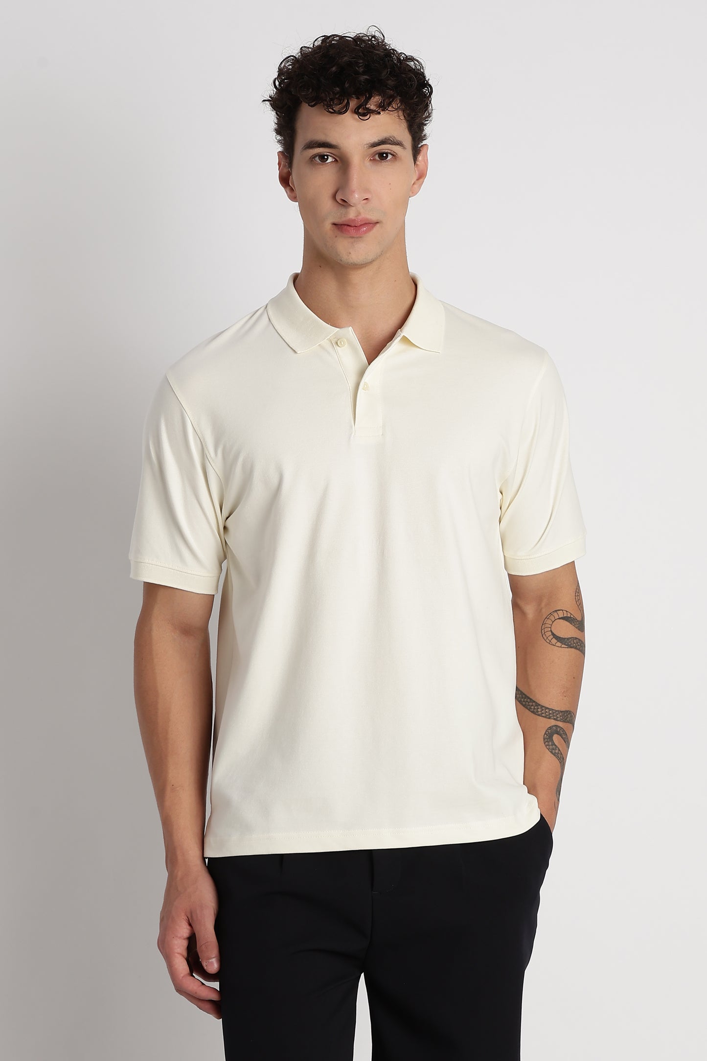 Premium Stretch Cotton Slim Fit Polo T-Shirt Cream