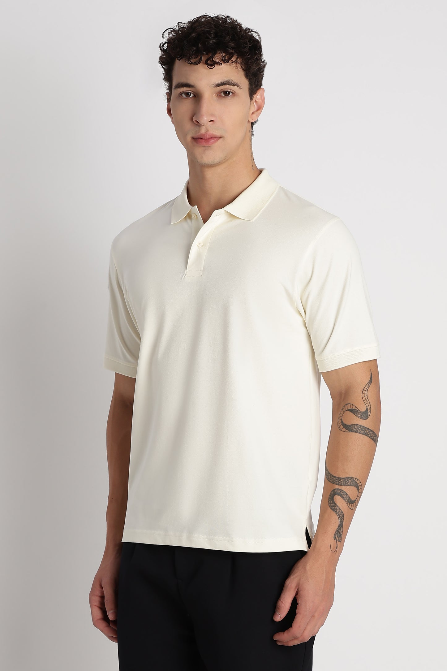 Premium Stretch Cotton Slim Fit Polo T-Shirt Cream