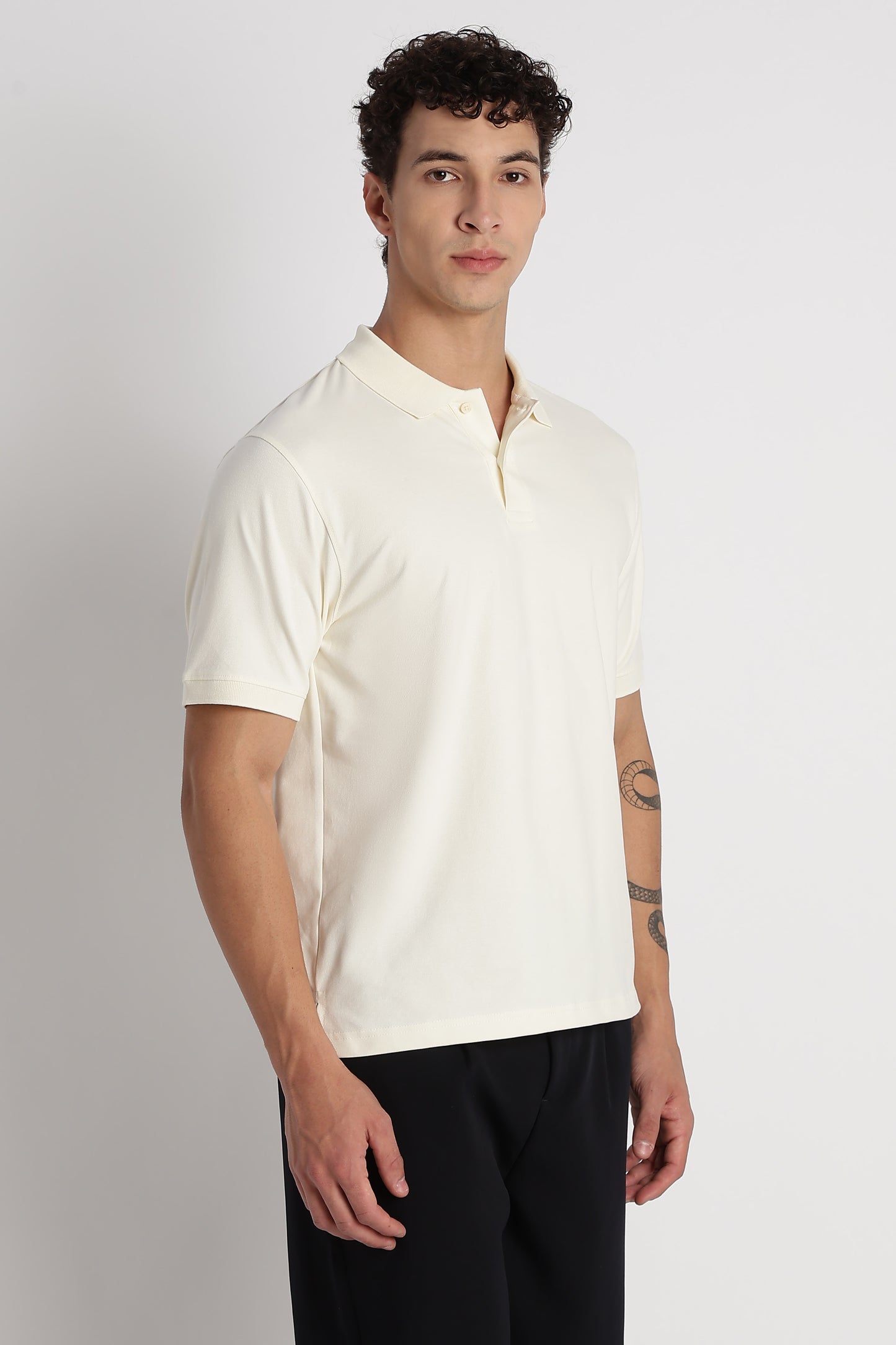 Premium Stretch Cotton Slim Fit Polo T-Shirt Cream