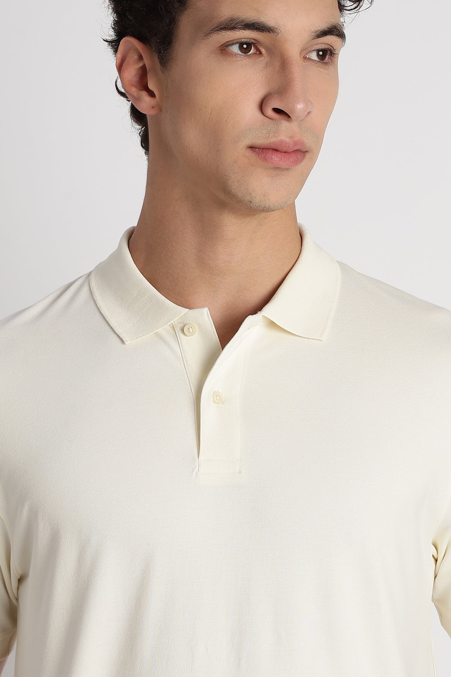 Premium Stretch Cotton Slim Fit Polo T-Shirt Cream
