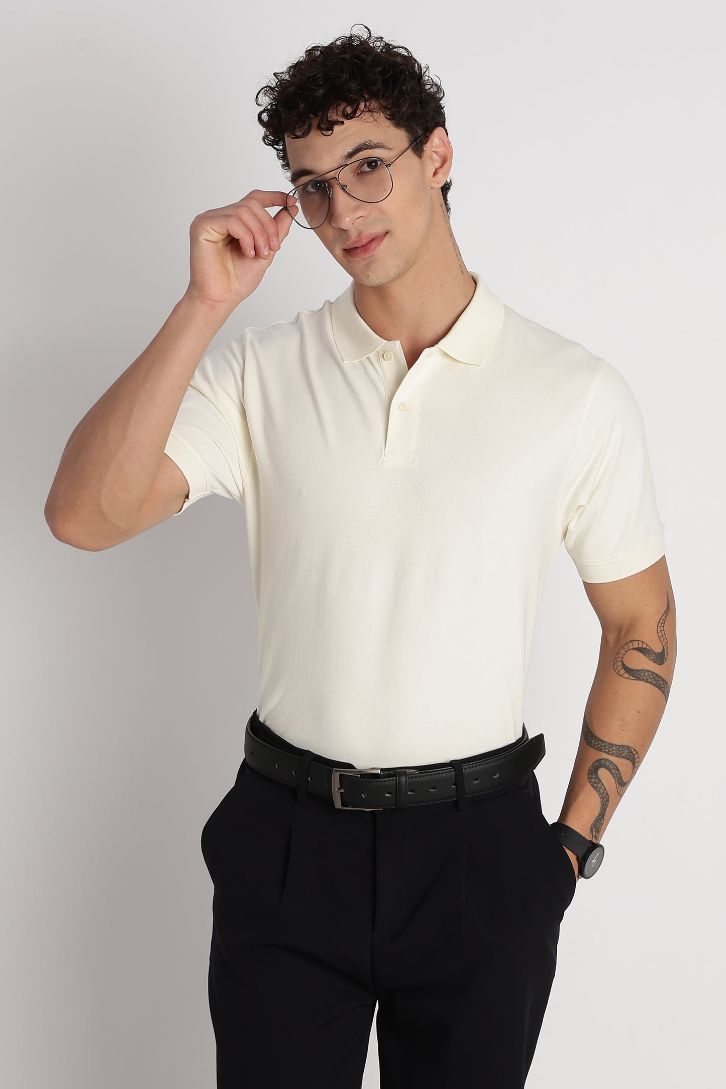 Premium Stretch Cotton Slim Fit Polo T-Shirt Cream