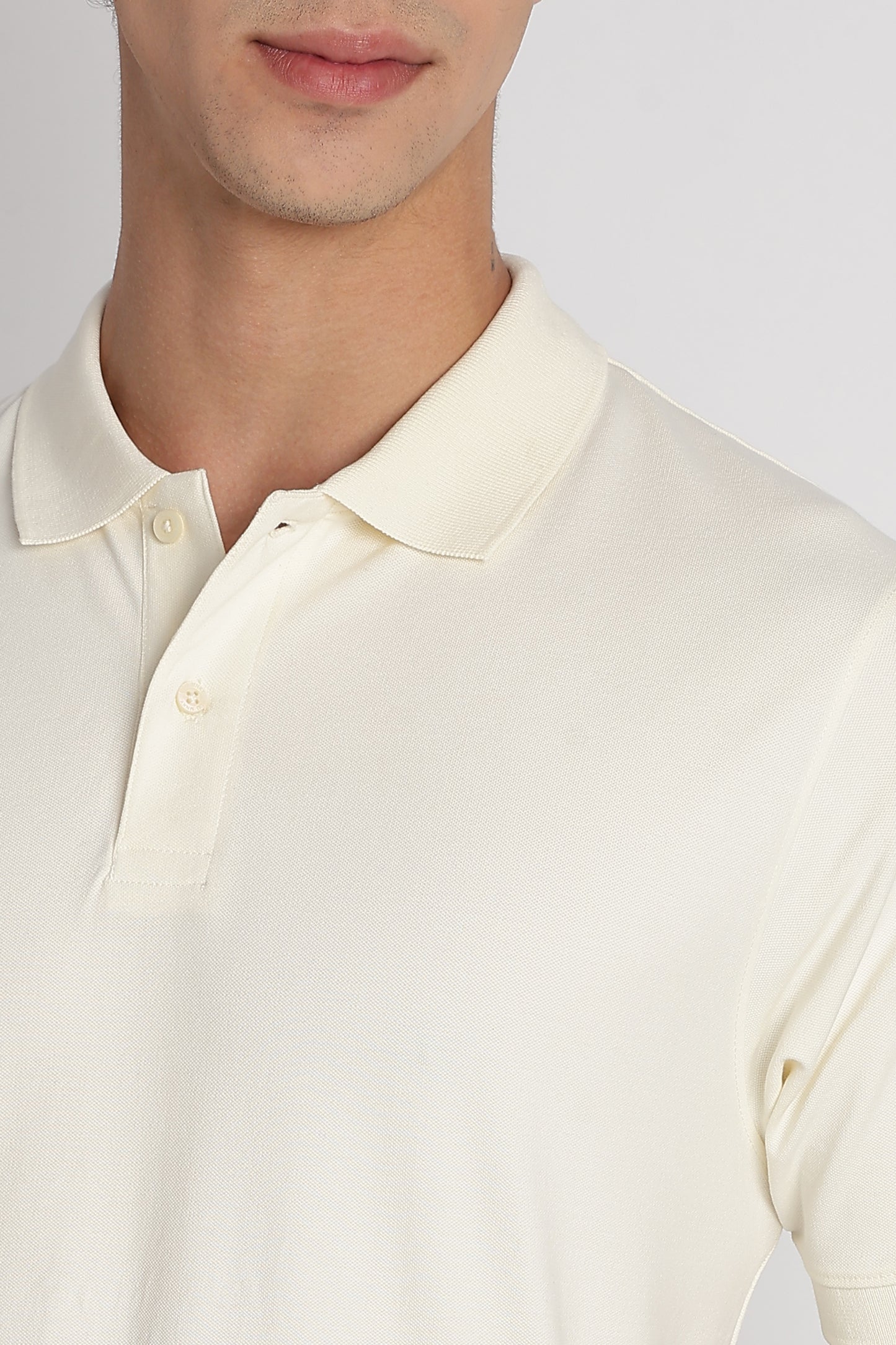 Premium Stretch Cotton Slim Fit Polo T-Shirt Cream