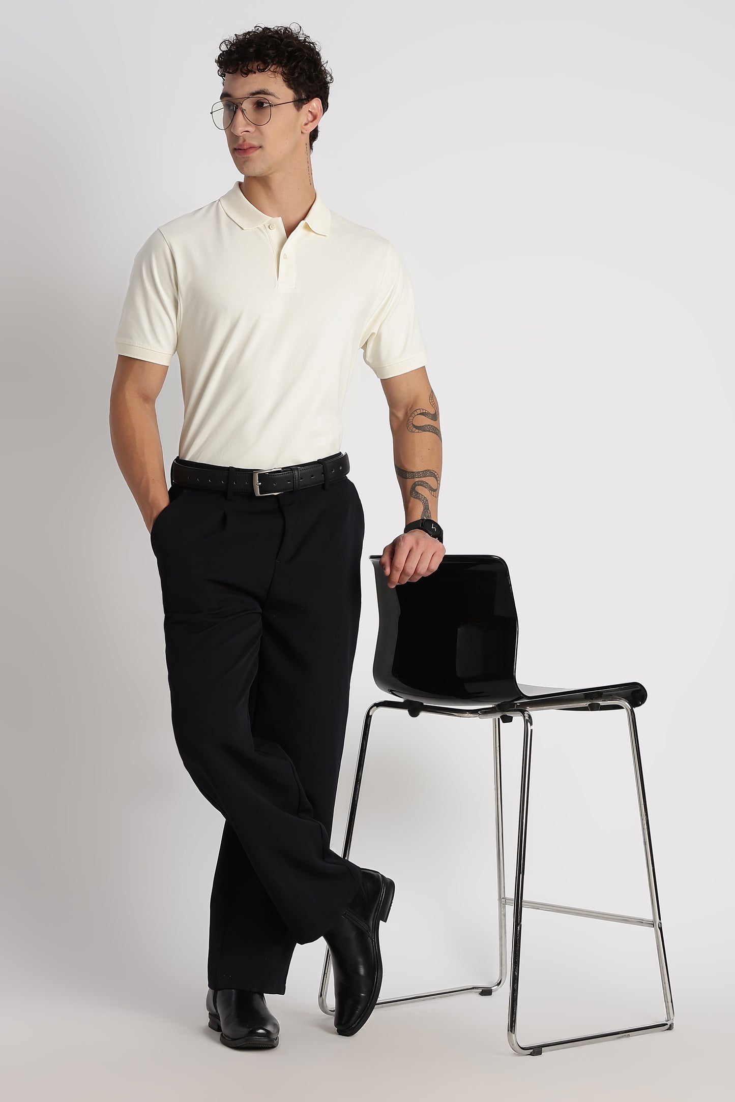 Premium Stretch Cotton Slim Fit Polo T-Shirt Cream